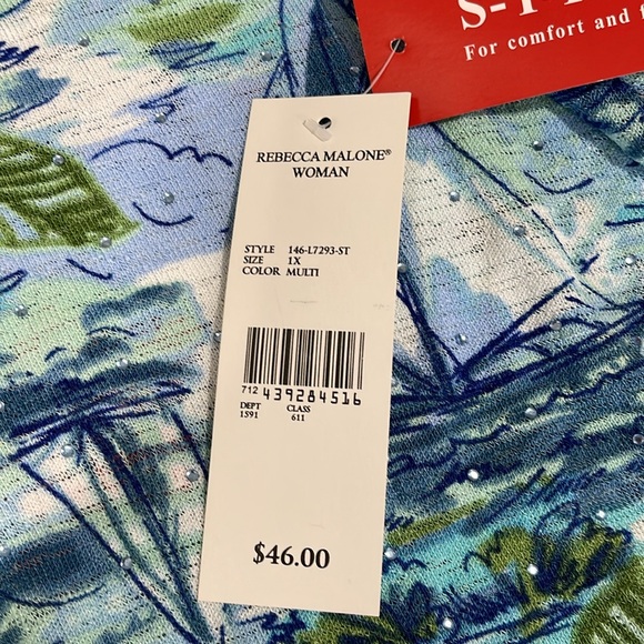 Rebecca Malone plus size 1X tropical theme shirt stretchy NEW - Picture 11 of 14